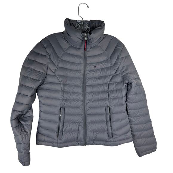 Tommy Hilfiger Women's Packable Down Puffer Jacket Size Medium Gray Insulated - Picture 1 of 7